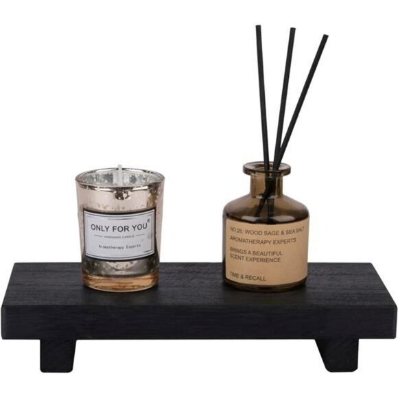 Wood Tray Pedestal Stand Farmhouse Bathroom Sink Vanity Soap Holder Black - Picture 4 of 8